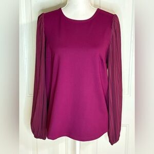 Nine West Fuchsia Long Sleeve Blouse with sheer statement sleeves